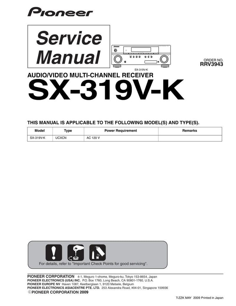 Pioneer SX-319 VK Audio/Video Receiver Operating Manual