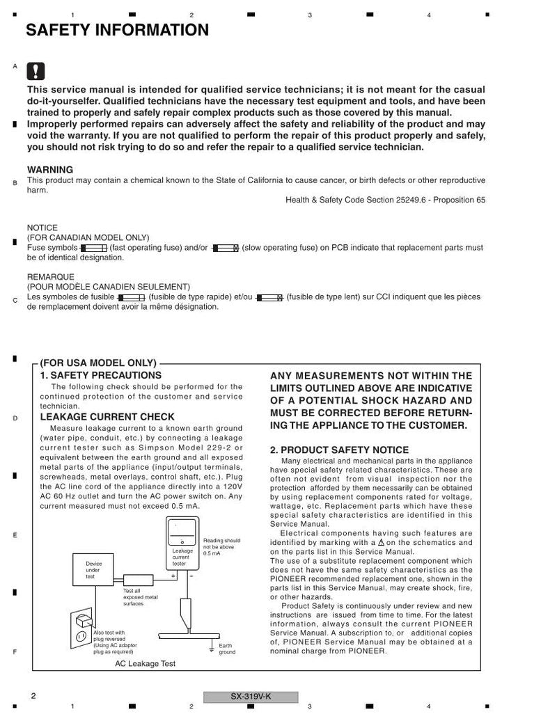 Pioneer SX-319VK Audio/Video Receiver Operating Manual