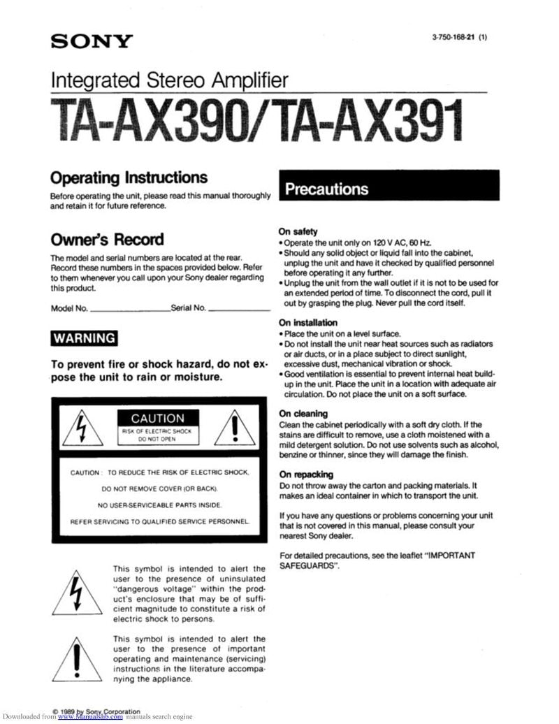 Sony TAAX380 Audio/Video Receiver Operating Manual