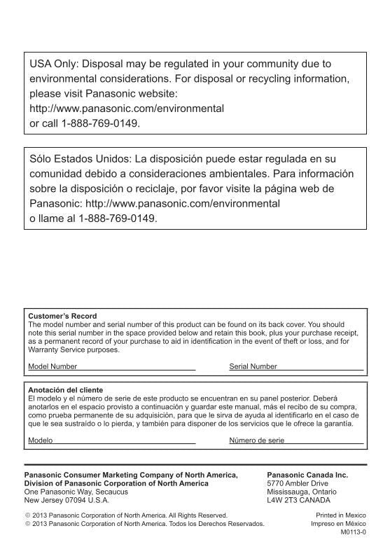 Panasonic TCL42E60 TCL50E60 TV Operating Manual