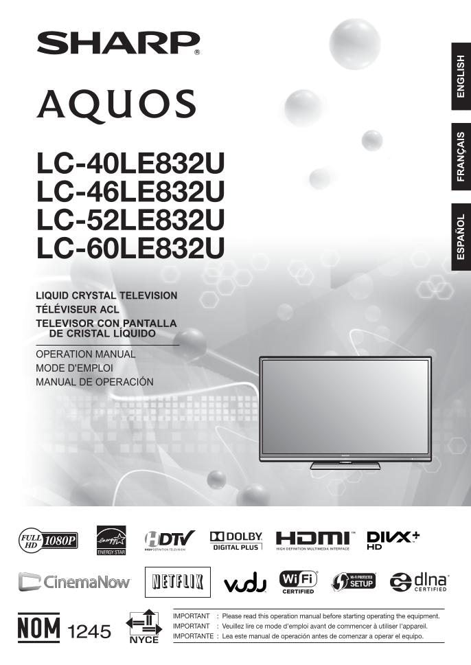 Sharp LC-52LE832U LC40LE832U LC46LE832U TV Operating Manual