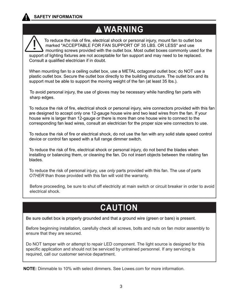 Harbor Breeze TG44BNK3D1RC Operating Manual