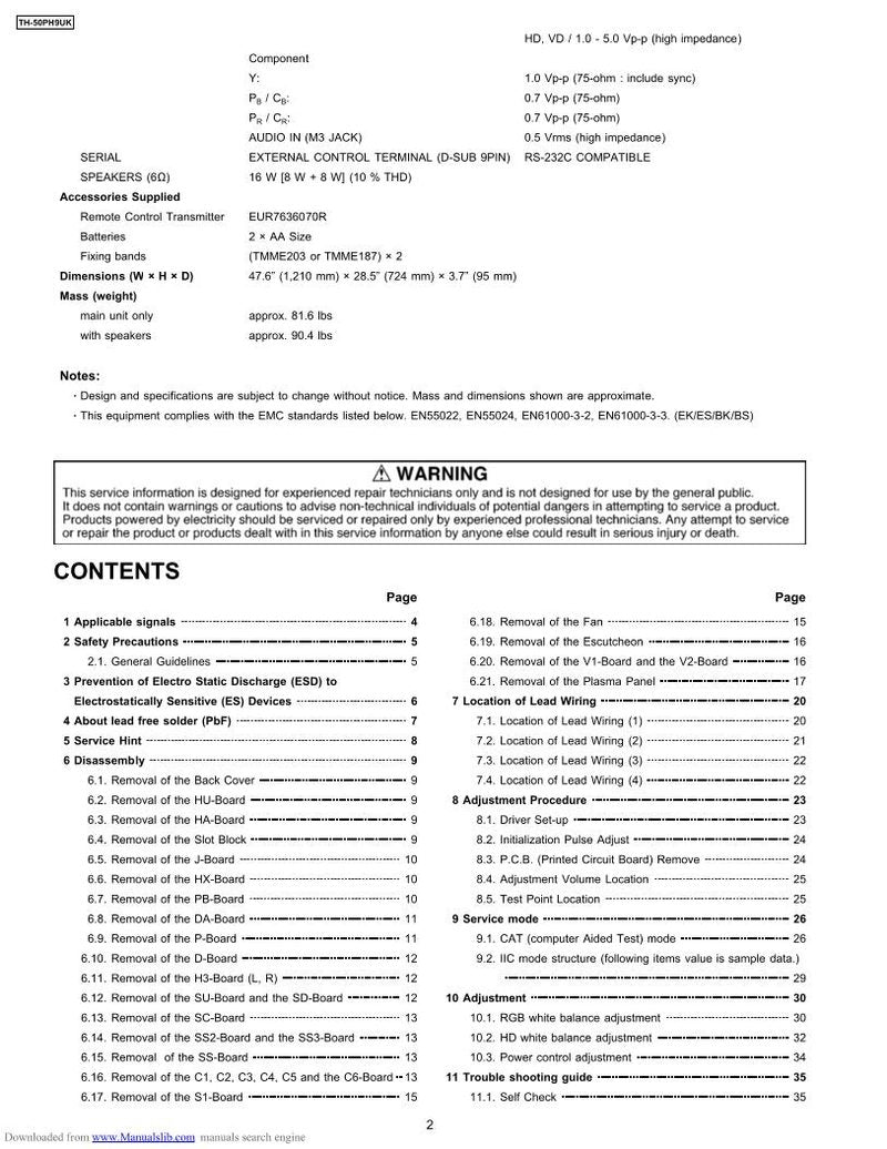 Panasonic TH50PH9UK TV Operating Manual