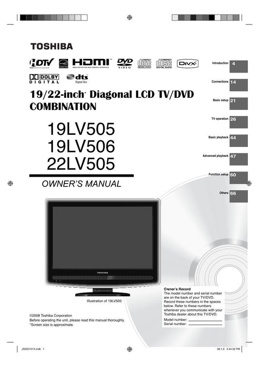 Toshiba 19LV505 19LV506 22LV505 TV/DVD Combo Operating Manual