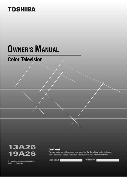 Toshiba 13A26 19A26 TV Operating Manual