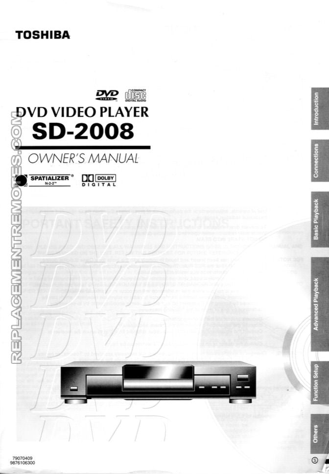 Toshiba SD2008U DVD Player Operating Manual