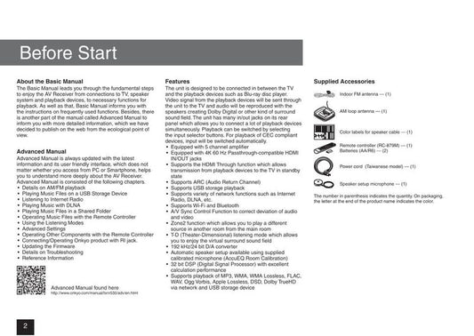 Onkyo TXNR535 Audio/Video Receiver Operating Manual