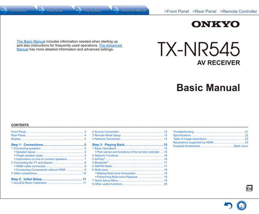 Onkyo TXNR545 Audio/Video Receiver Operating Manual