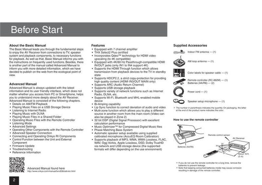 Onkyo TXNR838 Audio/Video Receiver Operating Manual