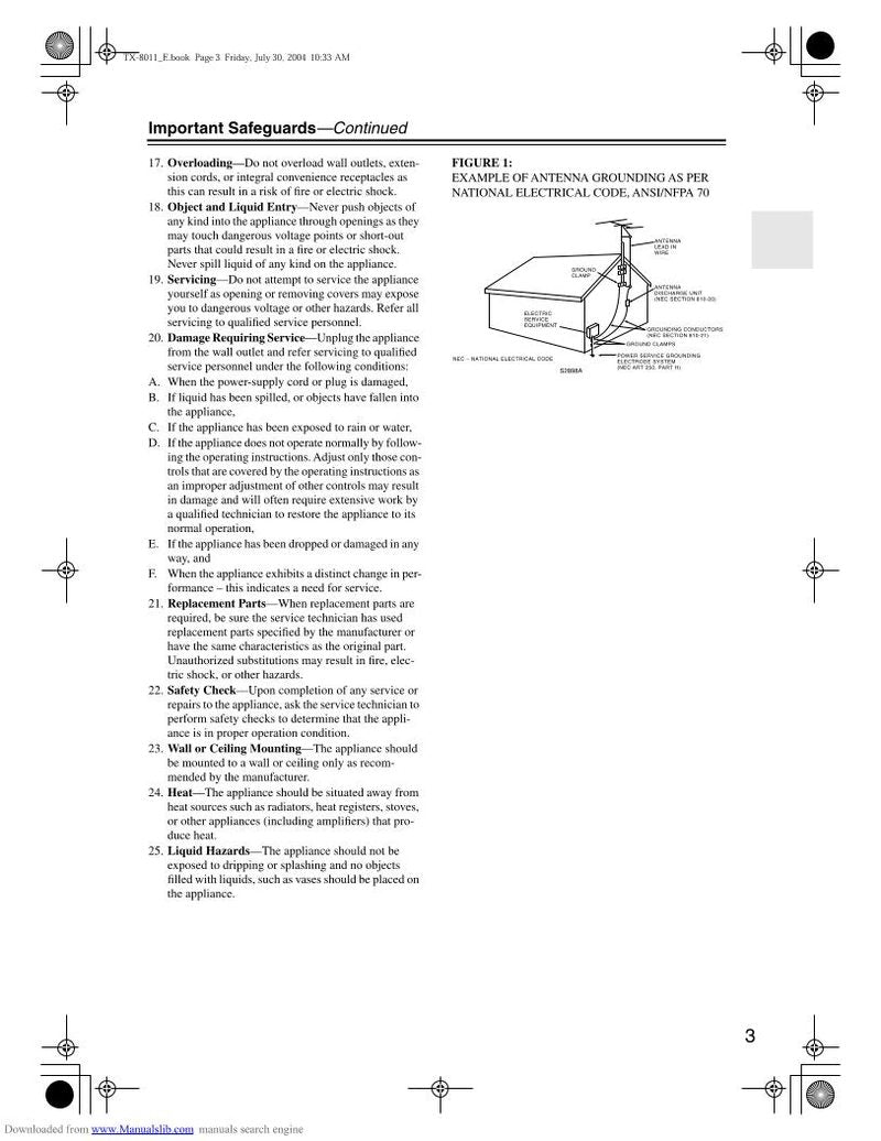 Onkyo TX8011 Audio/Video Receiver Operating Manual