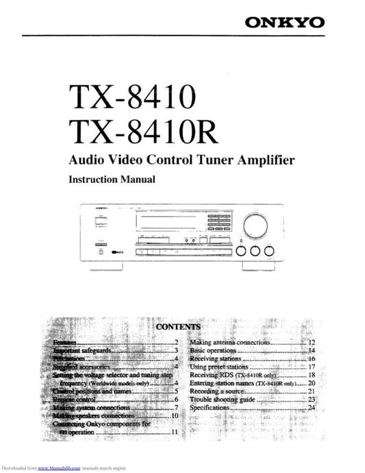 Onkyo TX8410 Audio/Video Receiver Operating Manual