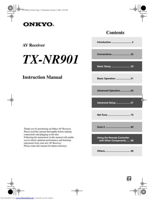 Onkyo TXNR901 Audio/Video Receiver Operating Manual