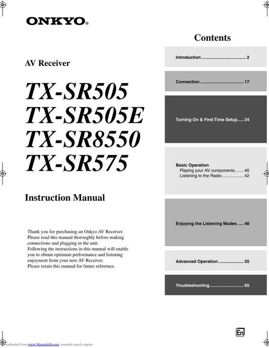 Onkyo TXSR575 Audio/Video Receiver Operating Manual