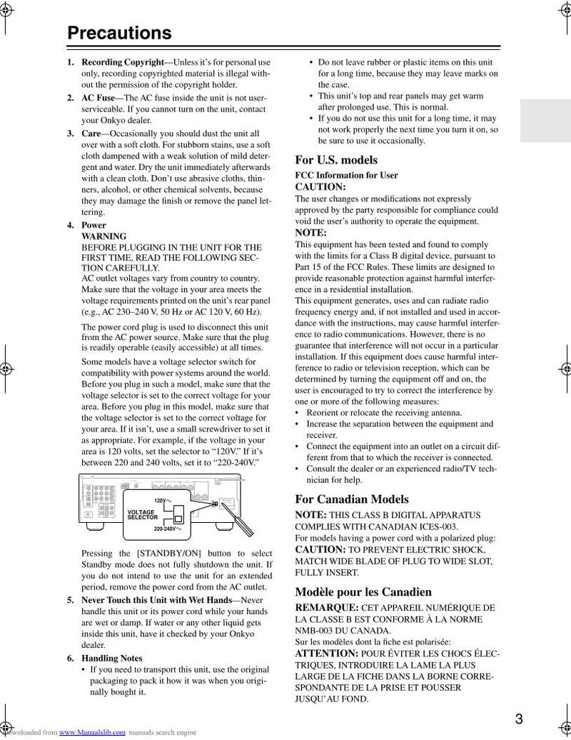 Onkyo TXSR575 Audio/Video Receiver Operating Manual