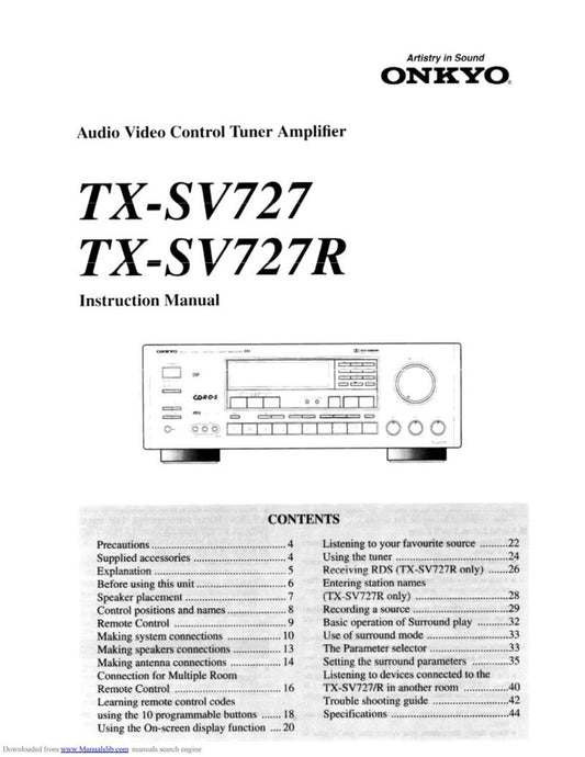 Onkyo TXSV727 Audio/Video Receiver Operating Manual