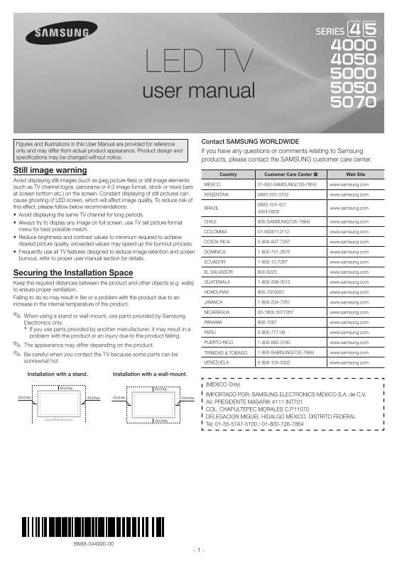 Samsung UN40EH5050FXZA TV Operating Manual