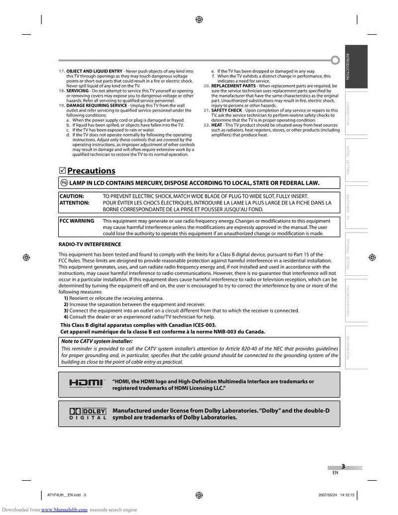 Funai V07LCD32 TV Operating Manual