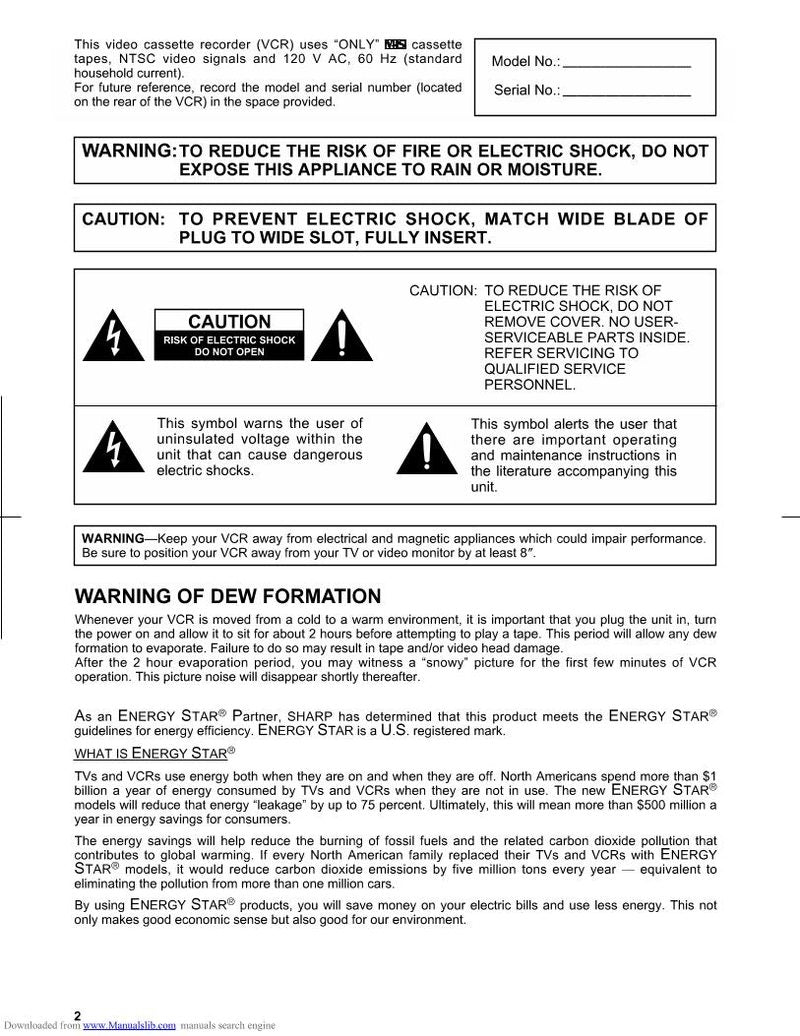 Sharp VCH982 VCR Operating Manual