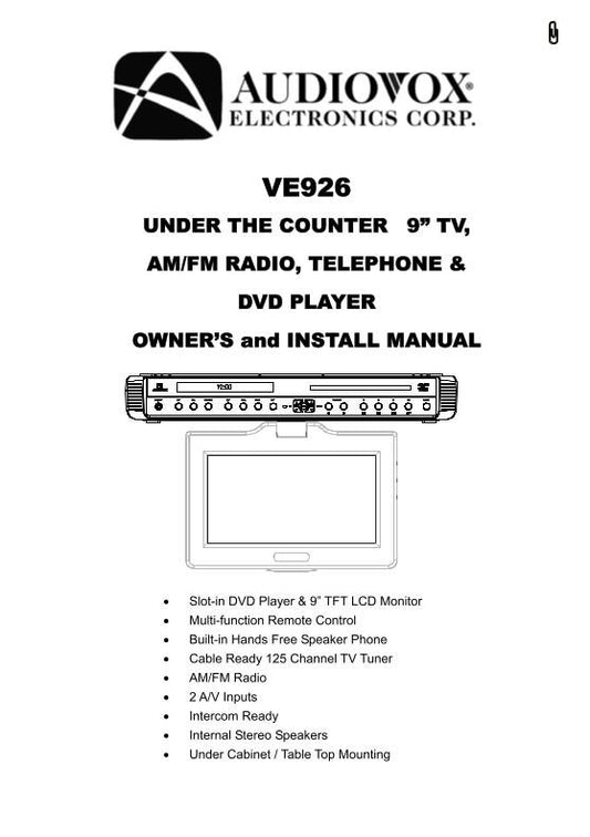 Audiovox VE926OM TV Operating Manual