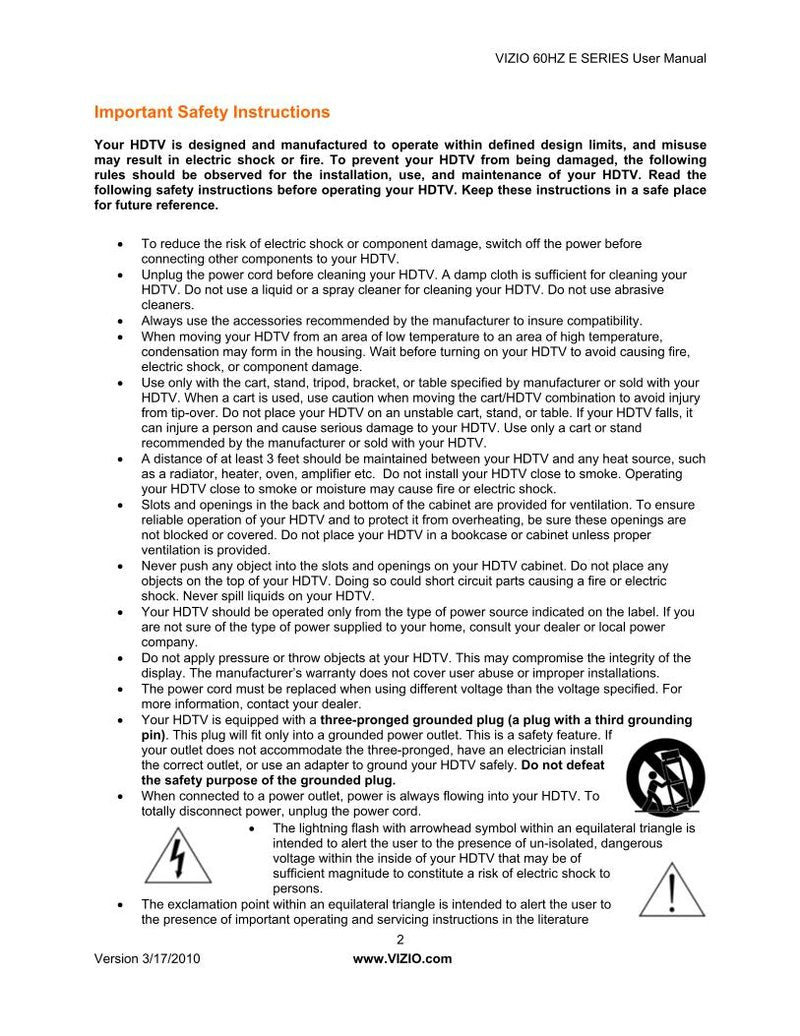 Vizio E320VA E321VA E370VA TV Operating Manual