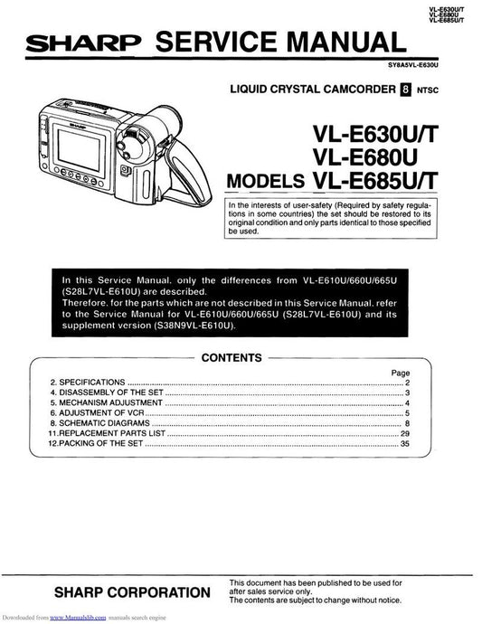 Sharp VLE630U/T VLE680U VLE685U/T Camcorder Digital Camera Service Manual