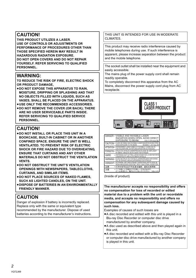 Panasonic DMRBW880GL Blu-Ray DVD Player Operating Manual