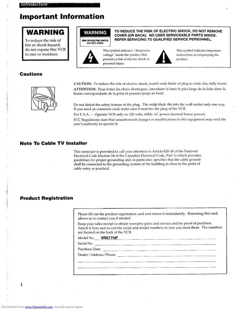 RCA VR677HF TV Operating Manual