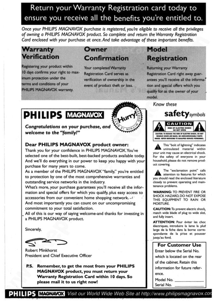 Philips VRA456AT VRA656AT VCR Operating Manual