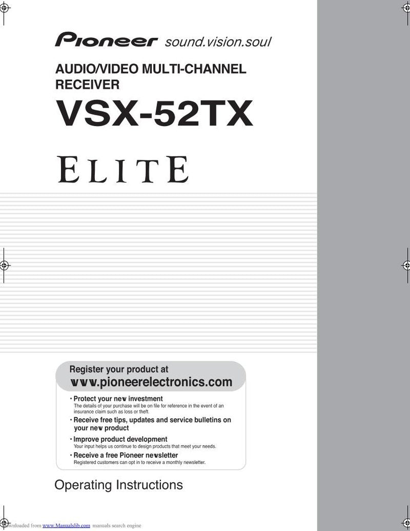 Pioneer VSX52 Audio/Video Receiver Operating Manual