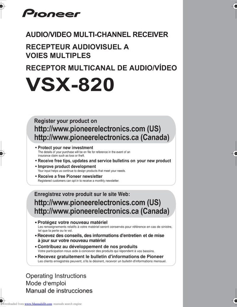 Pioneer VSX-820 Audio/Video Receiver Operating Manual