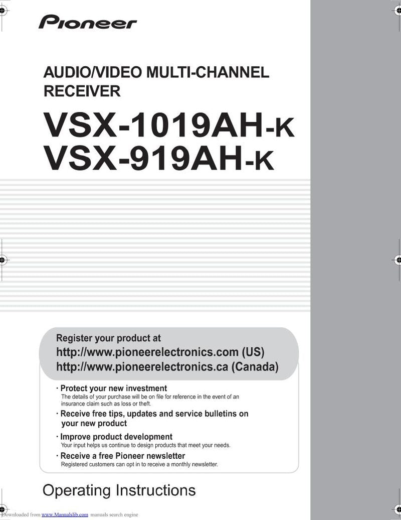 Pioneer VSX1019 AHK Audio/Video Receiver Operating Manual