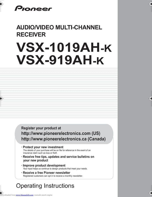 Pioneer VSX1019 AHK Audio/Video Receiver Operating Manual