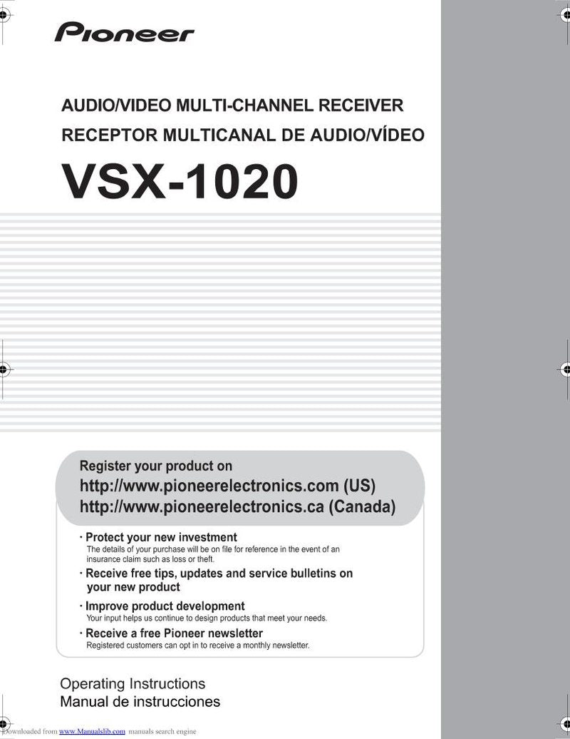 Pioneer VSX-1020 Audio/Video Receiver Operating Manual