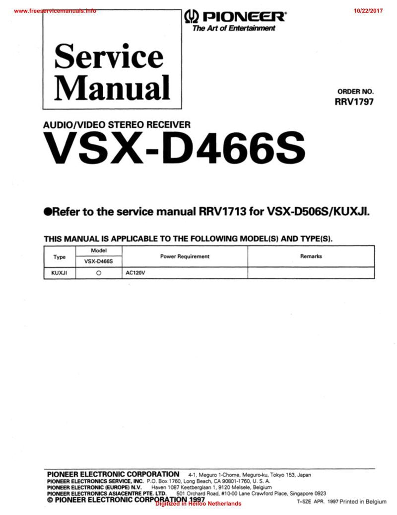 Pioneer VSXD466S Audio System Operating Manual