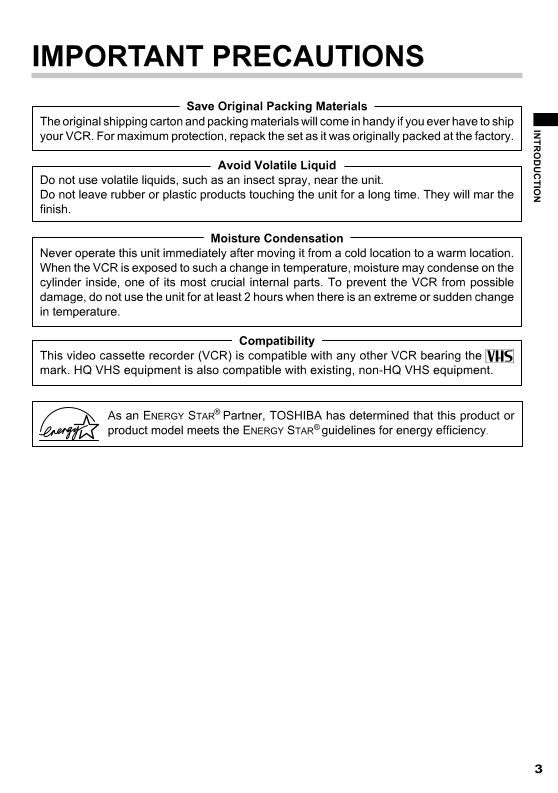 Toshiba W622 VCR Operating Manual