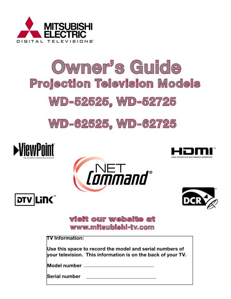 Mitsubishi WD52525 WD52725 WD62525 TV Operating Manual