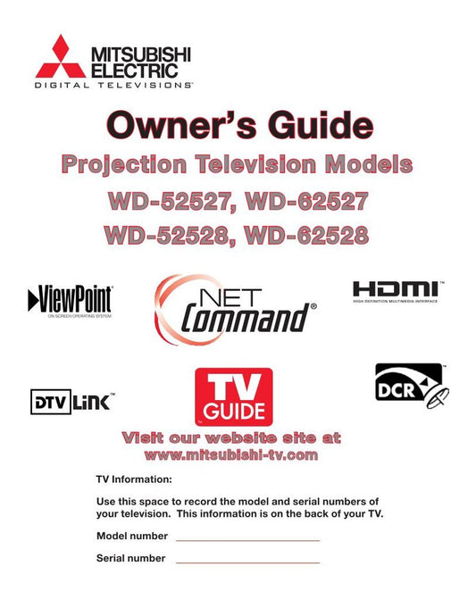 Mitsubishi WD52527 WD52528 WD62527 TV Operating Manual