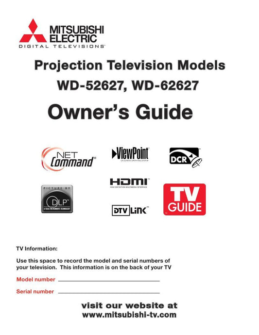 Mitsubishi WD52627 WD62627 TV Operating Manual