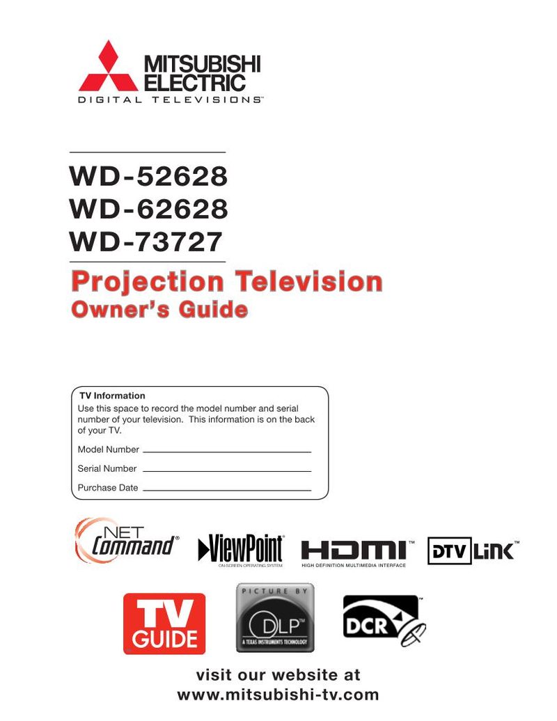 Mitsubishi WD52628 WD62628 WD73727 TV Operating Manual