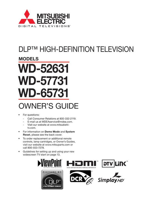 Mitsubishi WD52631 WD57731 WD65731 TV Operating Manual