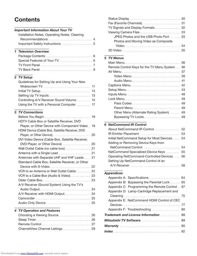 Mitsubishi WD60735 WD60 C 8 WD65735 TV Operating Manual