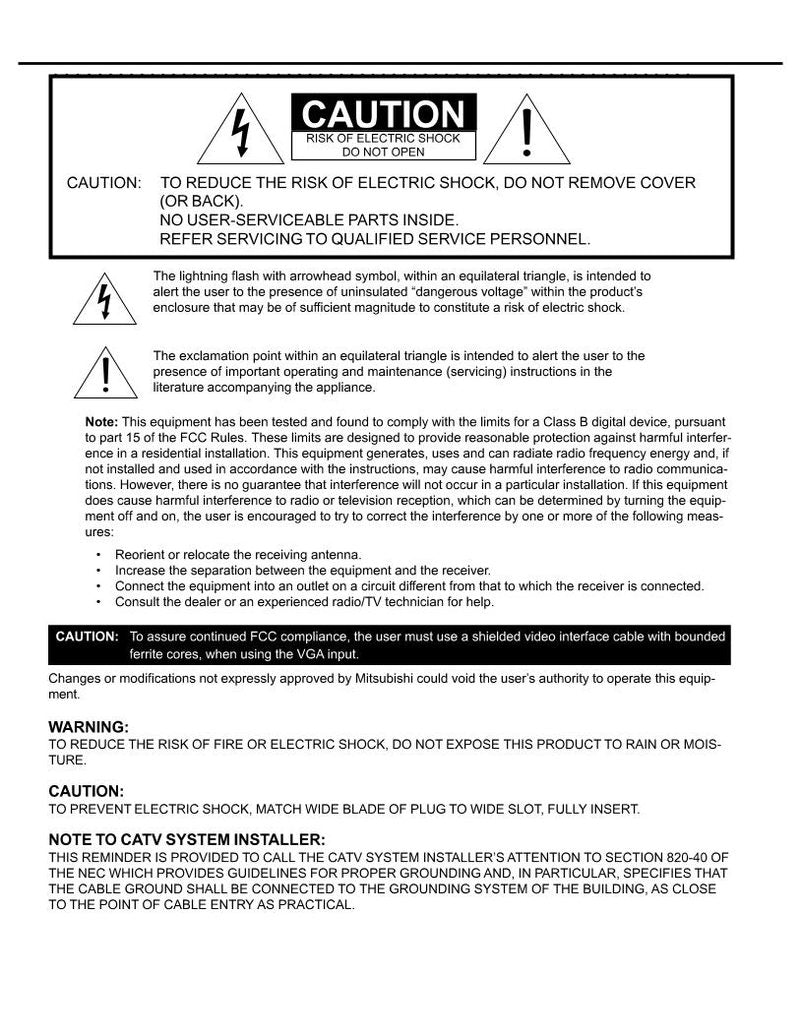 Mitsubishi WD65000 TV Operating Manual