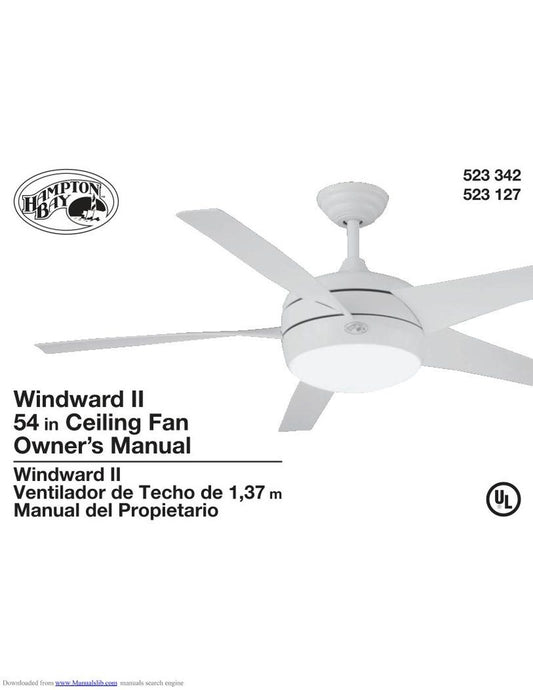 Hampton Bay 55295 Windward II 54 in. Brushed Steel Ceiling Fan Operating Manual