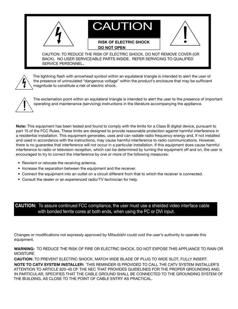 Mitsubishi WL82913 TV Operating Manual