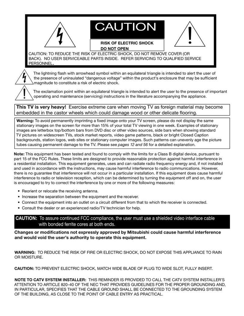Mitsubishi WS55818 WS65815 TV Operating Manual