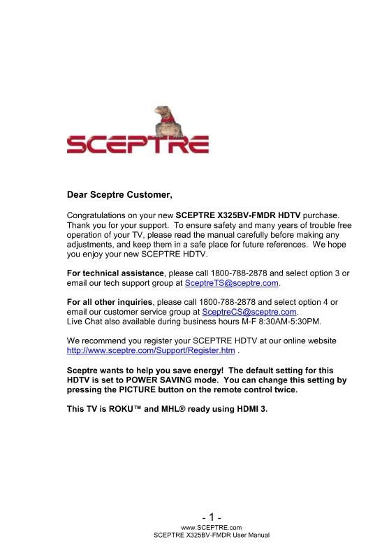 Sceptre X325BV TV Operating Manual