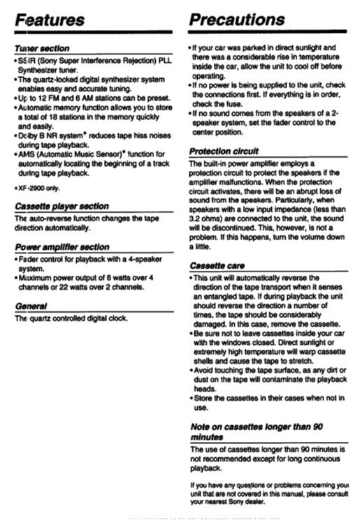 Sony R2600 Audio System Operating Manual