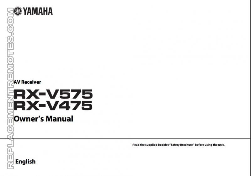 Yamaha RXV475 RXV575 Audio/Video Receiver Operating Manual