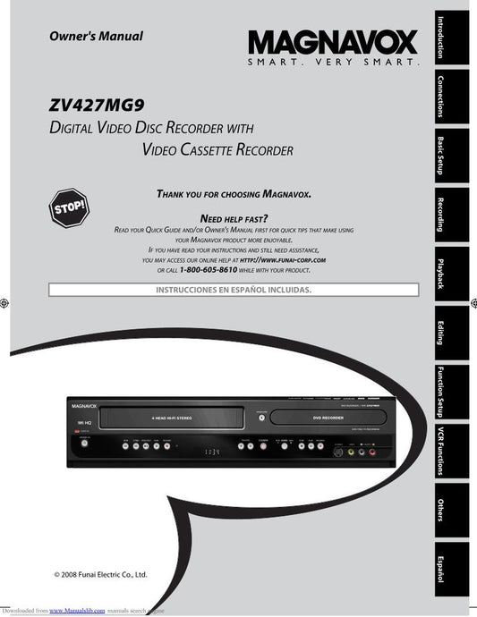 Magnavox ZV427 MG 9A/VCR DVD/VCR Combo Player Operating Manual